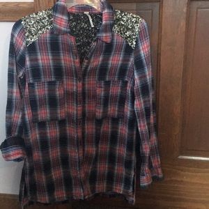 Free People flannel /sequin button up shirt
